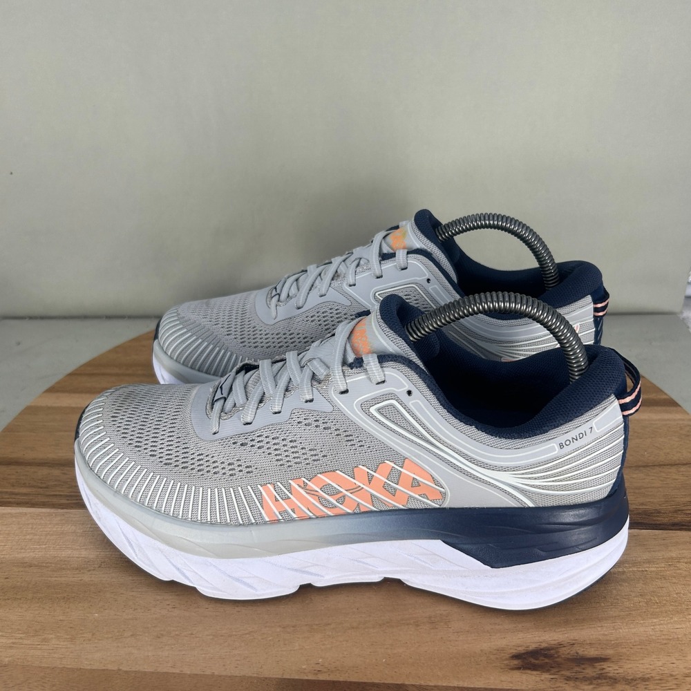 Hoka One One Bondi 7 Womens Size 9 Running Shoes Gray Orange 1110519 LRBI - Picture 3 of 9